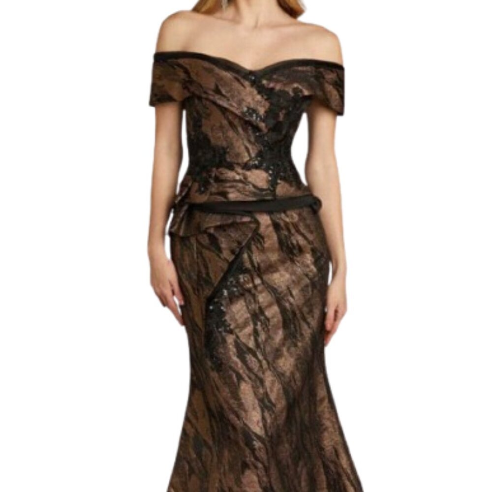 SALE NWT Gia Franco 12267 Appliqued Formal Gown Black Bronze Size 14